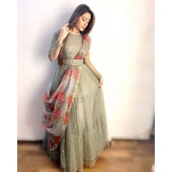 Hiba Nawab Designer Net Fabric Gown With Organza fabric Dupatta